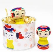 Handcrafted Taisho‑Era Kokeshi Doll in Decorative Metal Can