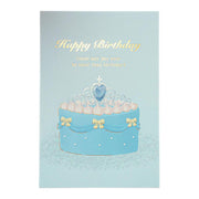 Elegant Gold Foil Birthday Card with Blue Crown Cake Design