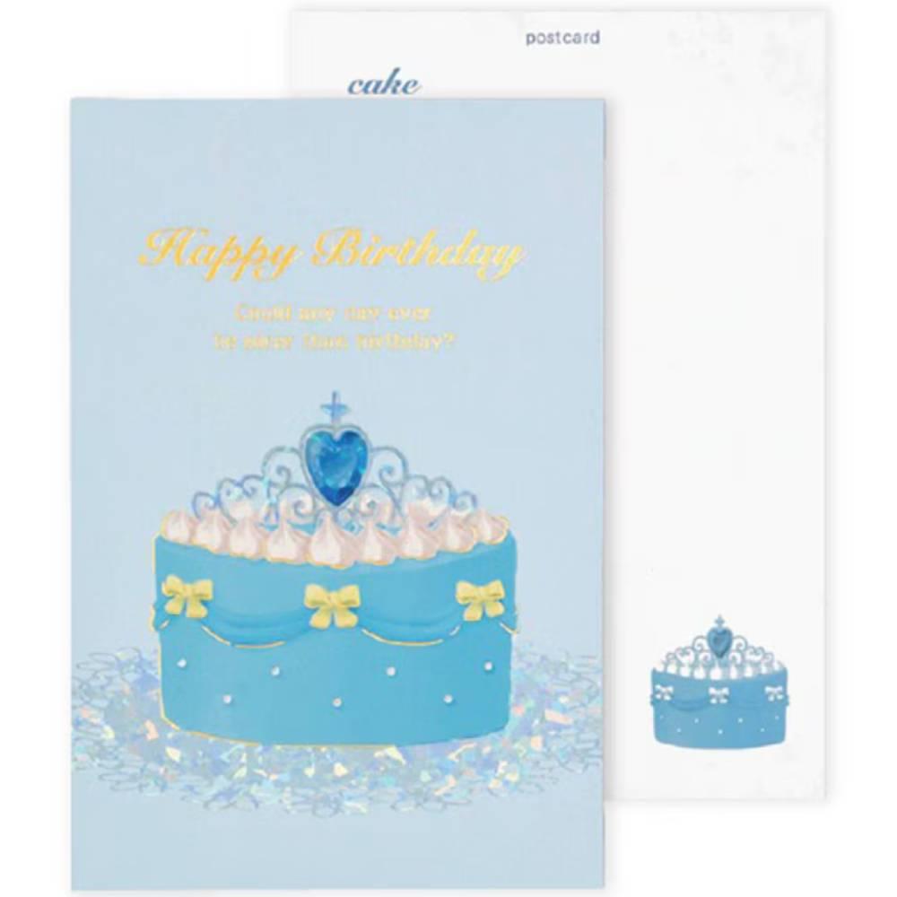 Elegant Gold Foil Birthday Card with Blue Crown Cake Design