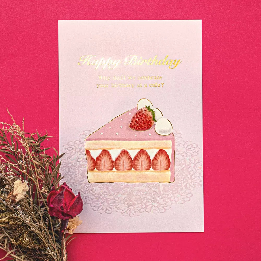 Gold Foil Pink Strawberry Shortcake Birthday Card Sparkling Postcard