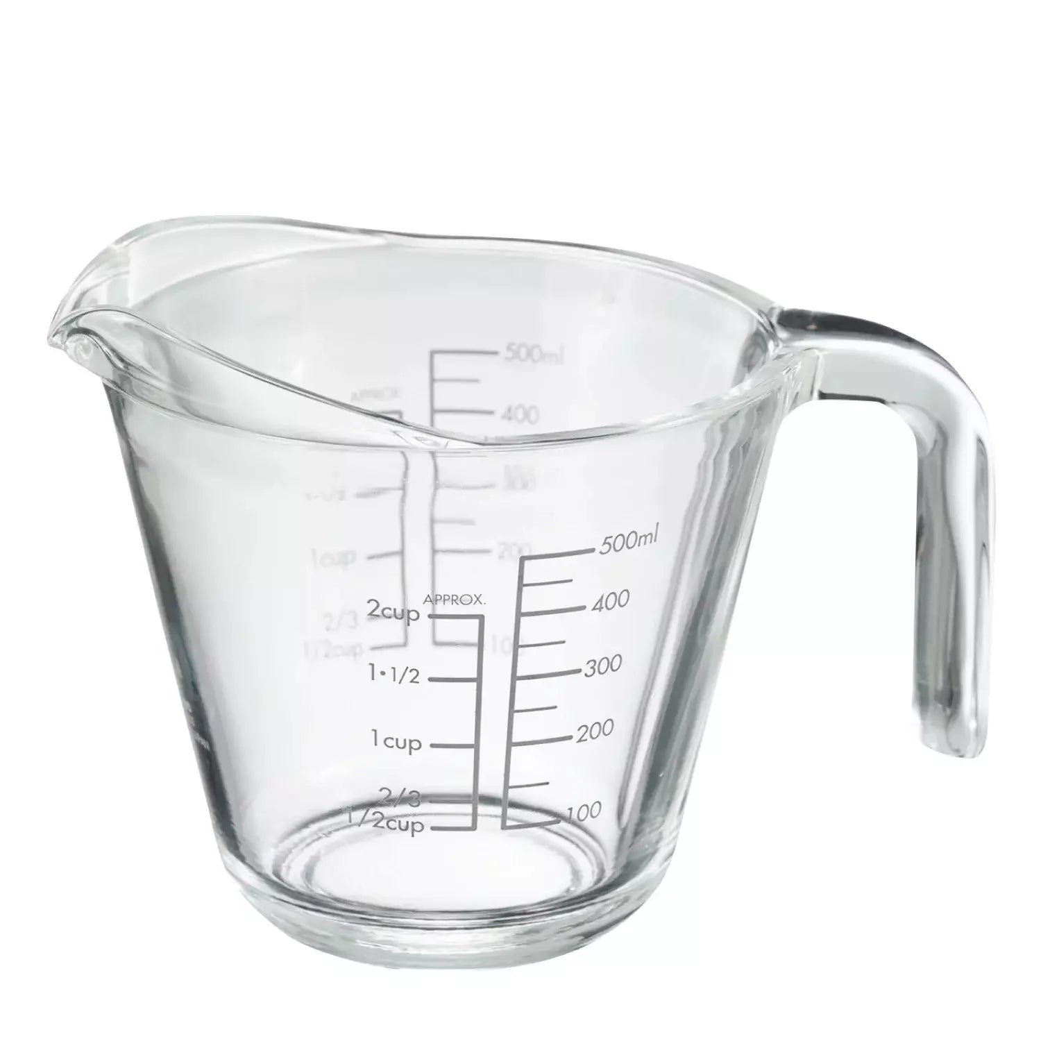 Hario 500ml heat-resistant glass measuring cup with black markings and sturdy handle