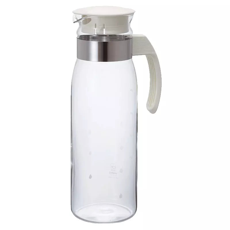 Hario 1.4L Slim Refrigerator Glass Jug with off-white lid and ergonomic handle