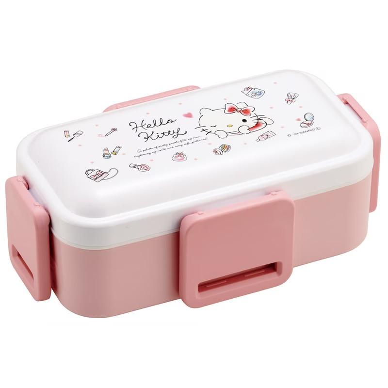 Hello Kitty Pink 2-Tier Domed Bento Lunch Box 600ml with floral patterns and authentic Sanrio branding