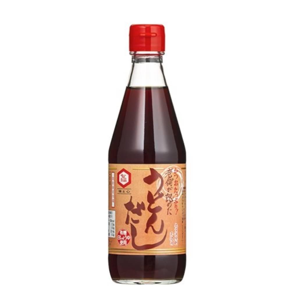 Hichifuku Additive-Free Concentrated Udon Soup Dashi 360ml glass bottle with traditional Japanese labeling