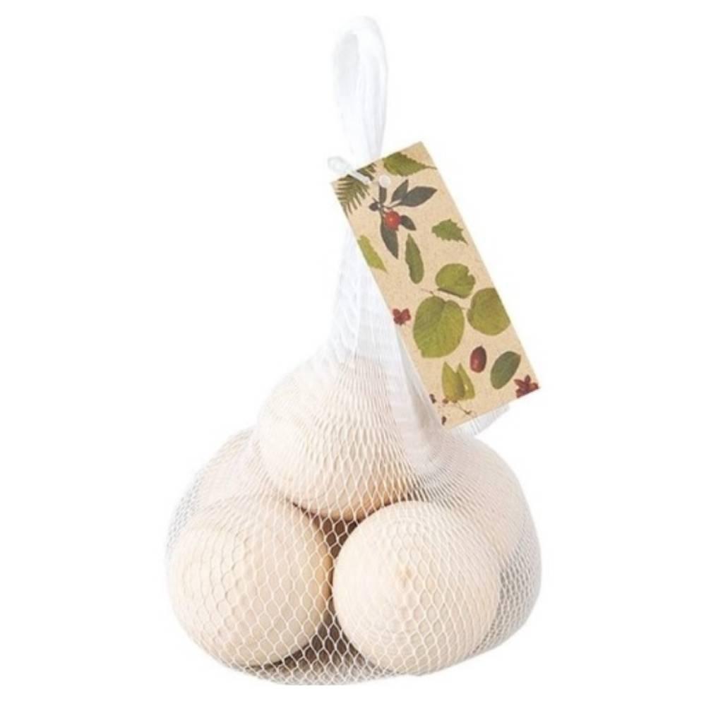 Authentic Japanese Yamako Hinoki Cypress wood bath balls in a group arrangement showing natural wood grain