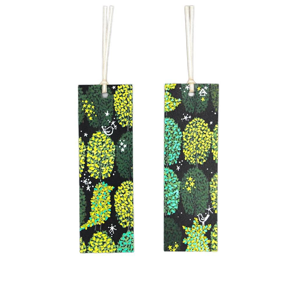 Holographic Foil Stamped Green Trees Bookmark Set – 2 Pieces