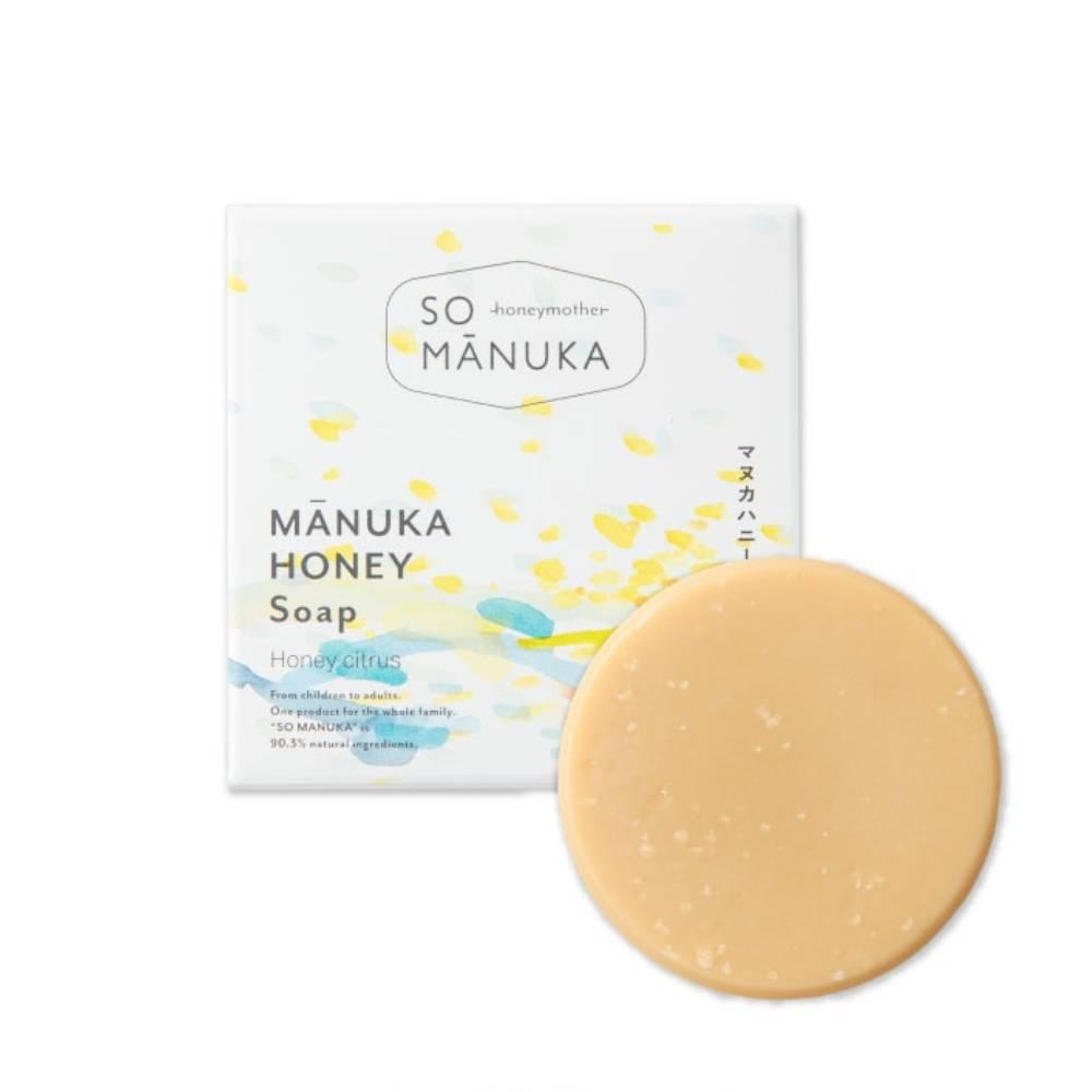 Handcrafted 75g bar soap infused with Manuka honey and citrus in professional packaging