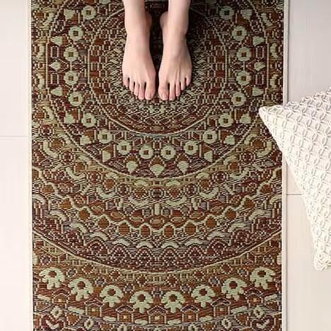Ikehiko Red Mandala Tatami Yoga Mat 185cm Natural Rush