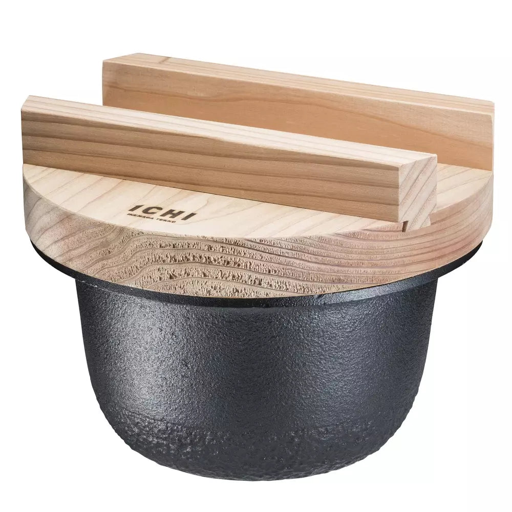 Ikenaga Cast Iron Small Rice Cooker with Wooden Lid