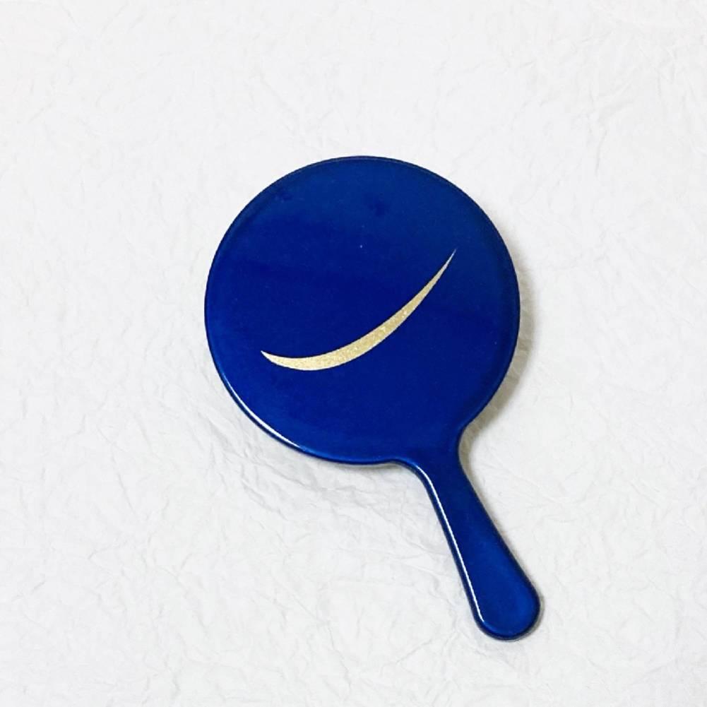 Indigo blue lacquered hand mirror with a gold crescent moon design by Yamada Heiando