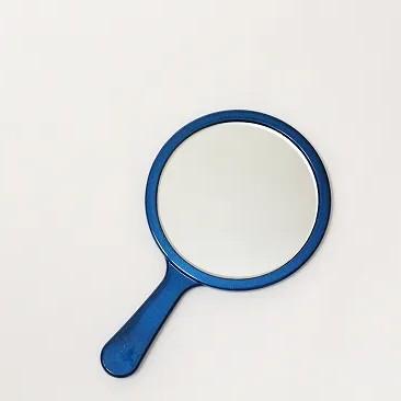 Indigo Blue Lacquered Hand Mirror with Crescent Moon Design