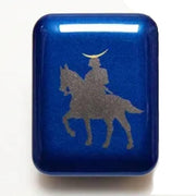 Hand-painted Samurai Horseback Maki-e design on a deep indigo blue lacquered small case