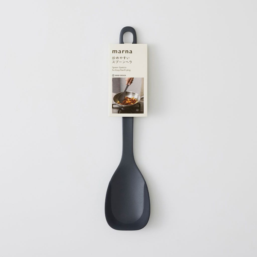 marna Spoon Spatula for Stir-Frying, Spoon Spatula for Stir-Frying in Dark Grey or Grey, Flat Handle and Silicone Edge That Follows the Pan Wall, Heat Resistant to 230 Degrees C, 29 cm Long, Made in China, 6.5 x 2.1 x 29.1 cm and 51 g, Dark Grey or Grey