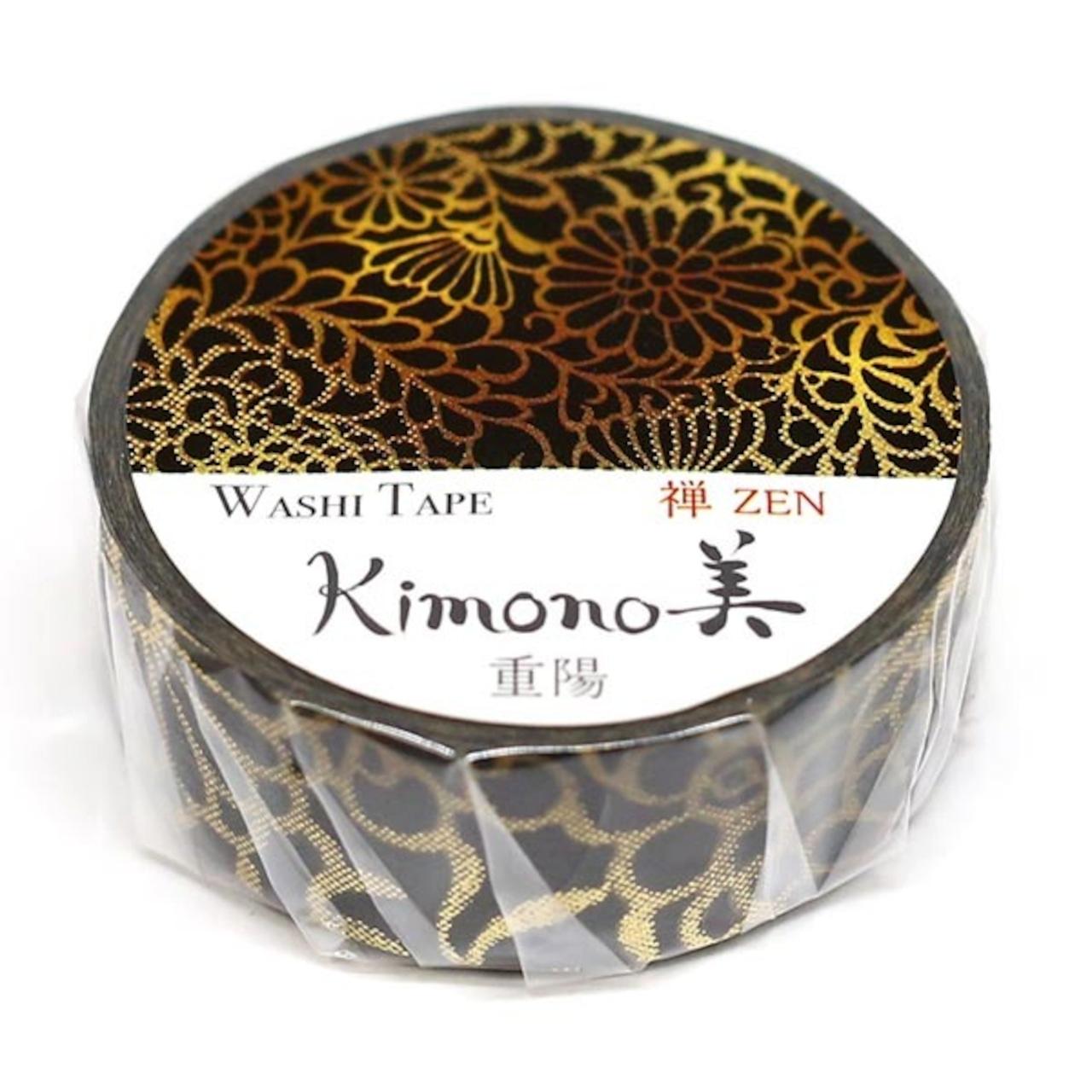 Kamiiso Gold Chrysanthemum Kimono Washi Tape – Elegant Masking