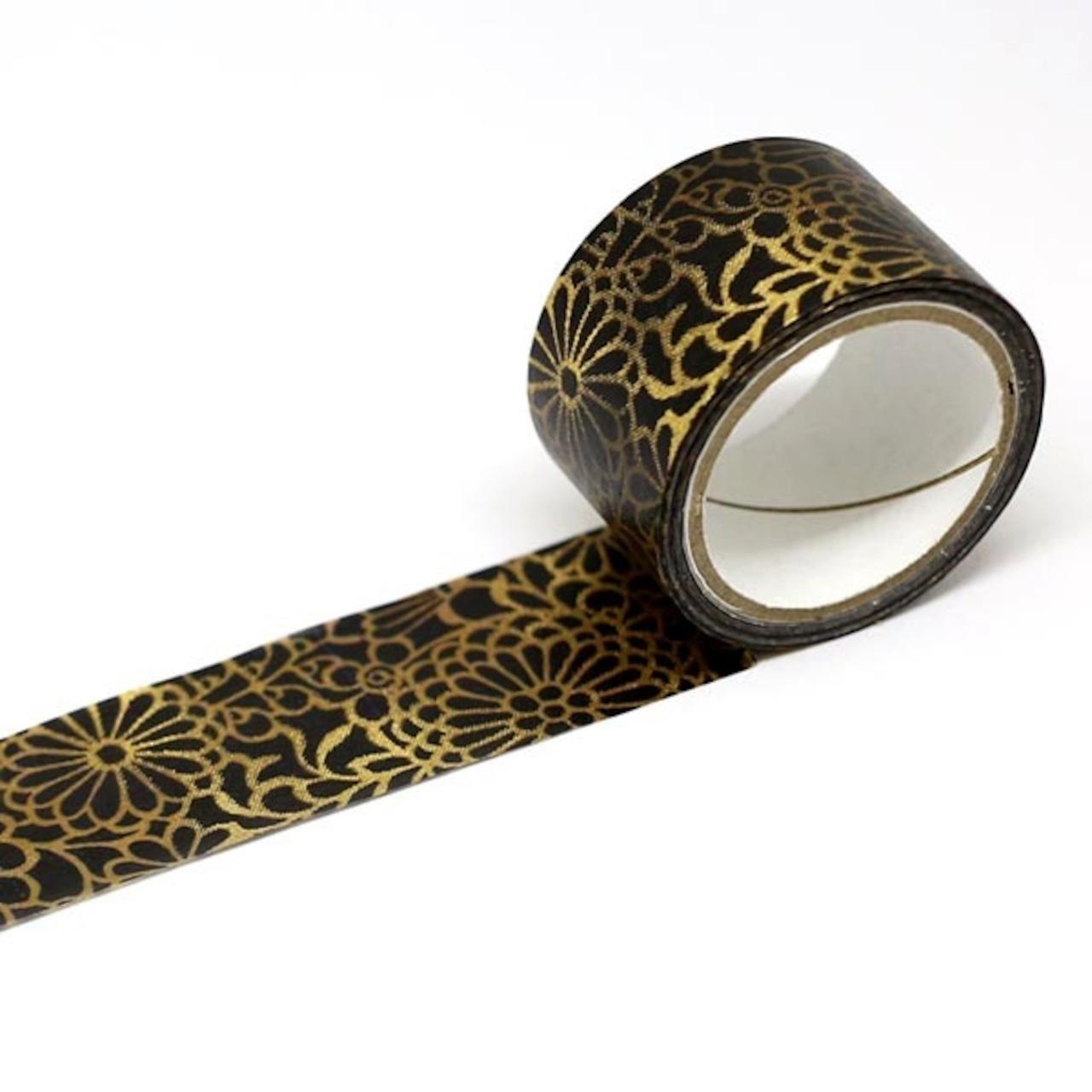 Kamiiso Gold Chrysanthemum Kimono Washi Tape – Elegant Masking