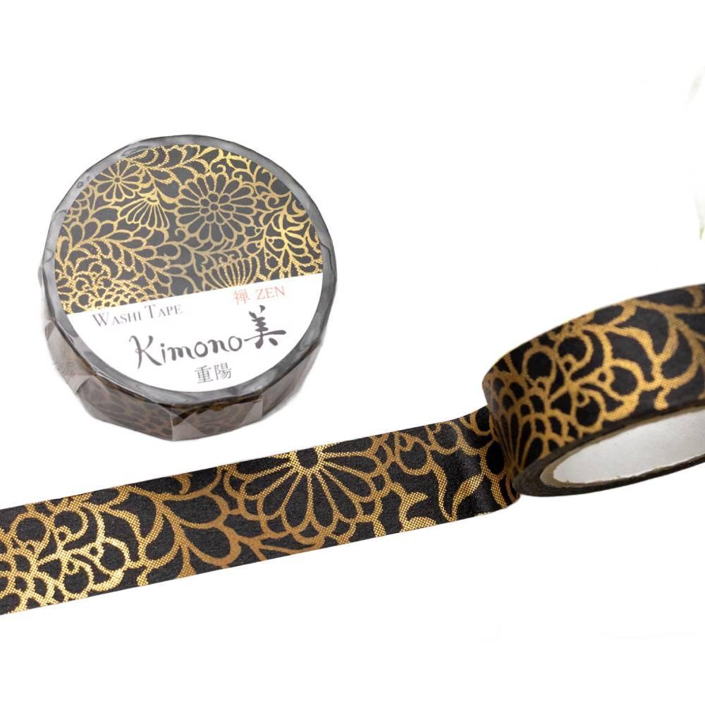 Kamiiso Gold Chrysanthemum Kimono Washi Tape – Elegant Masking