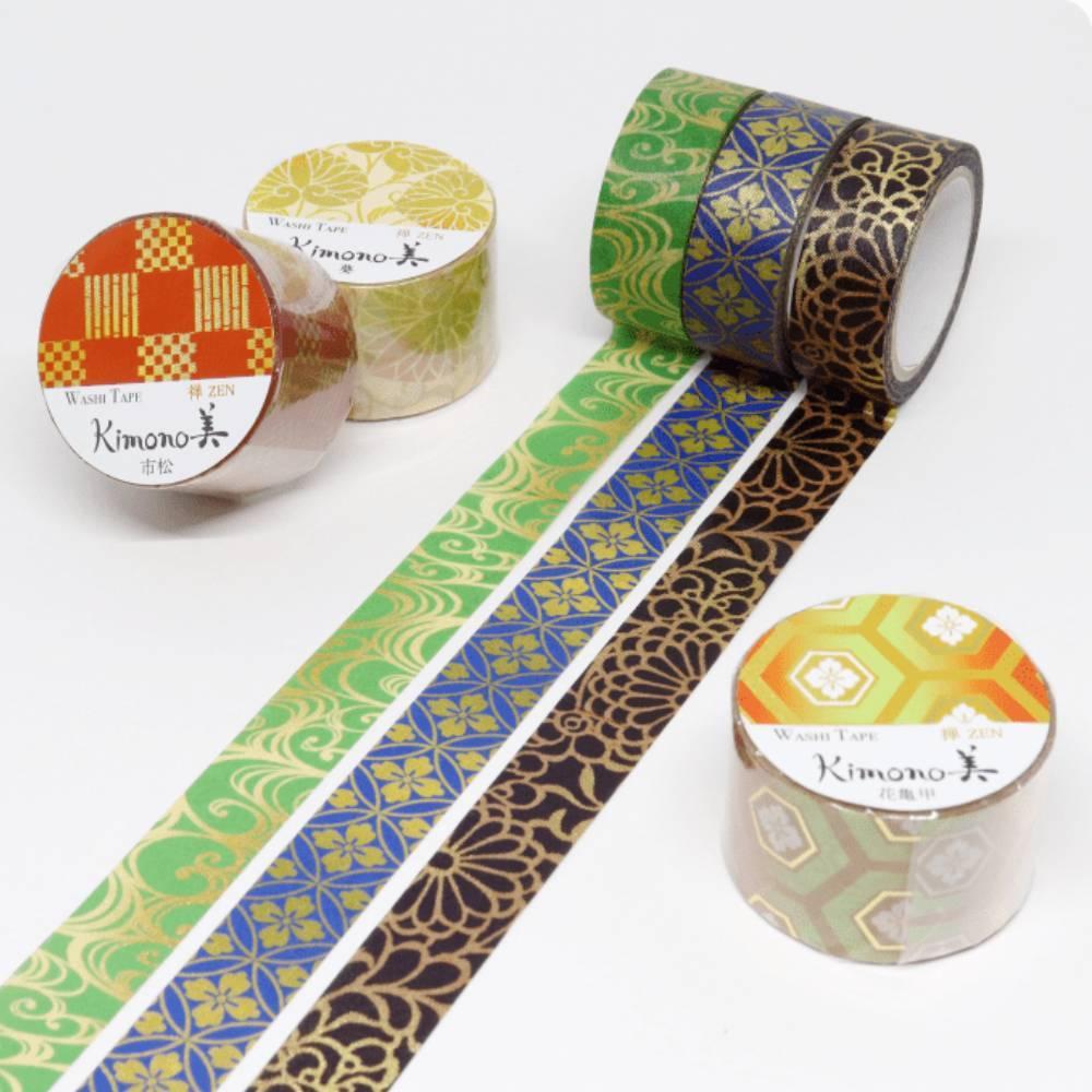Kamiiso Gold Chrysanthemum Kimono Washi Tape – Elegant Masking