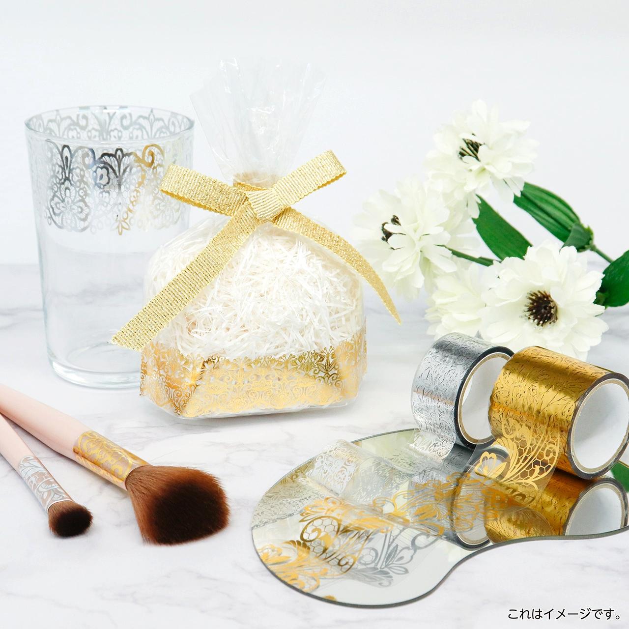 Kamiiso Gold Foil Lace Washi Tape – Clear 35mm Decorative