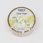 Kamiiso Saien 20mm yellow floral washi tape roll with shimmering gold foil accents
