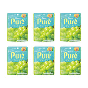 Six bags of Kanro Pure Gummy Muscat Grape sour candies with heart-shaped gummy graphics