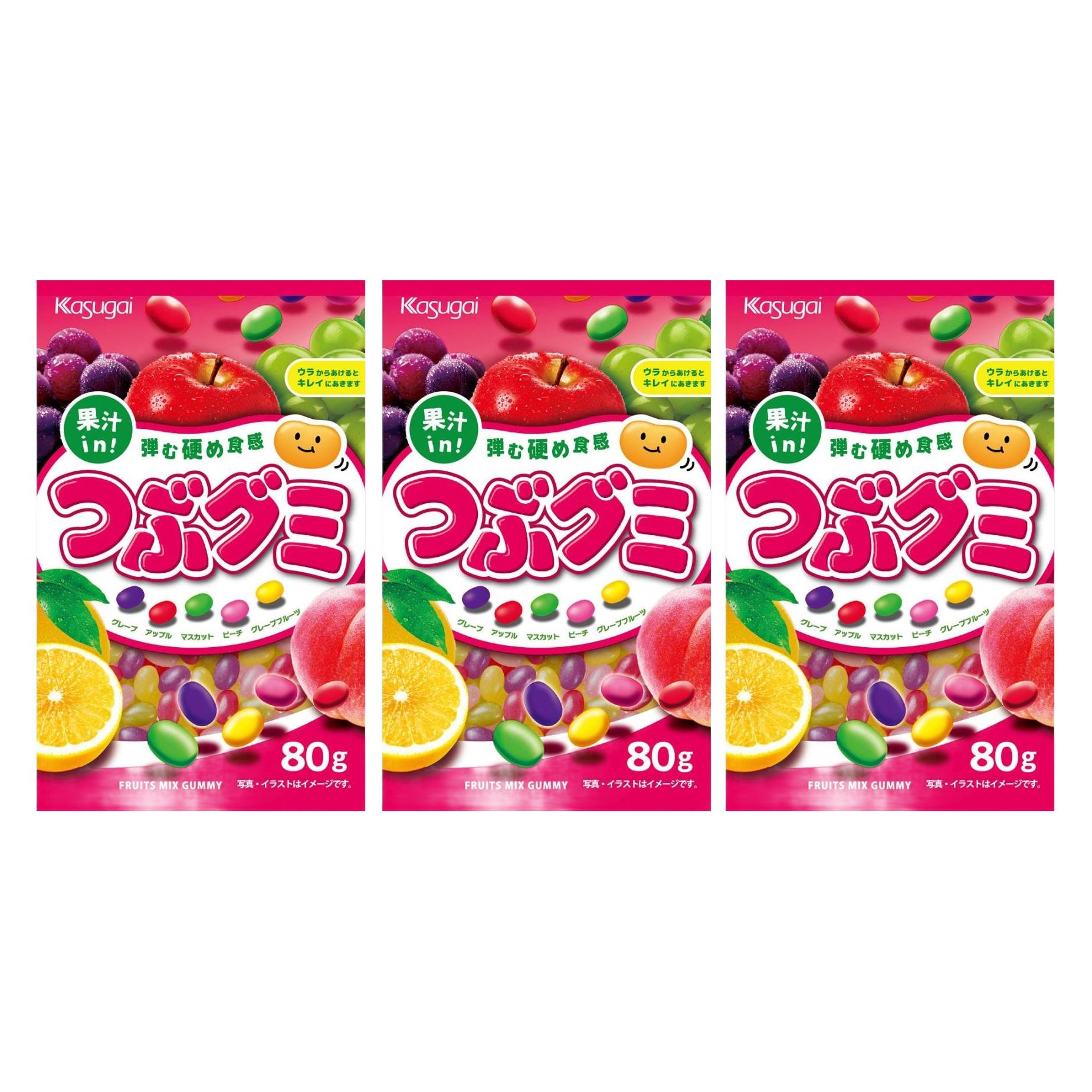 Kasugai Tsubu Mixed Fruit Gummy Candies – 80g Triple Pack