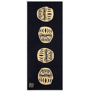 Kenema Black Daruma Tenugui featuring a hand-dyed traditional Japanese Daruma doll design on premium black and white cotton cloth