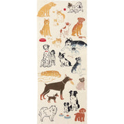 Kenema Hand-Dyed Tenugui featuring artistic dog breed illustrations on white Japanese cotton fabric