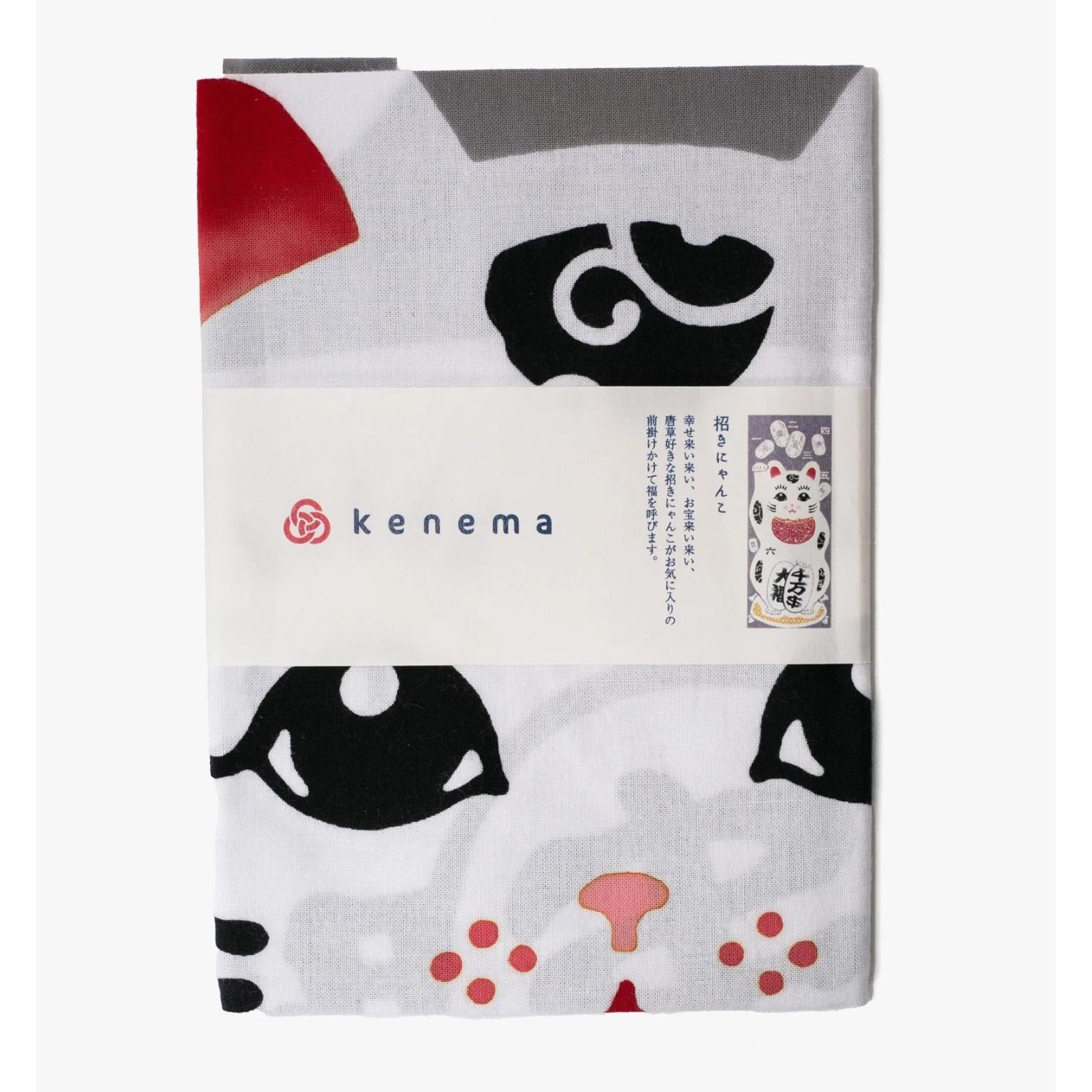 Kenema Hand‑Dyed Maneki Neko Tenugui – 35×90 cm Lucky Cat Cloth