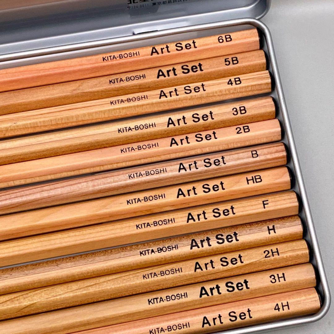Kitaboshi 12-Piece 4H-6B Premium Art Pencil Set in Metal Tin