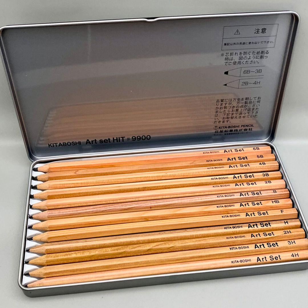 Kitaboshi 12-Piece 4H-6B Premium Art Pencil Set in Metal Tin