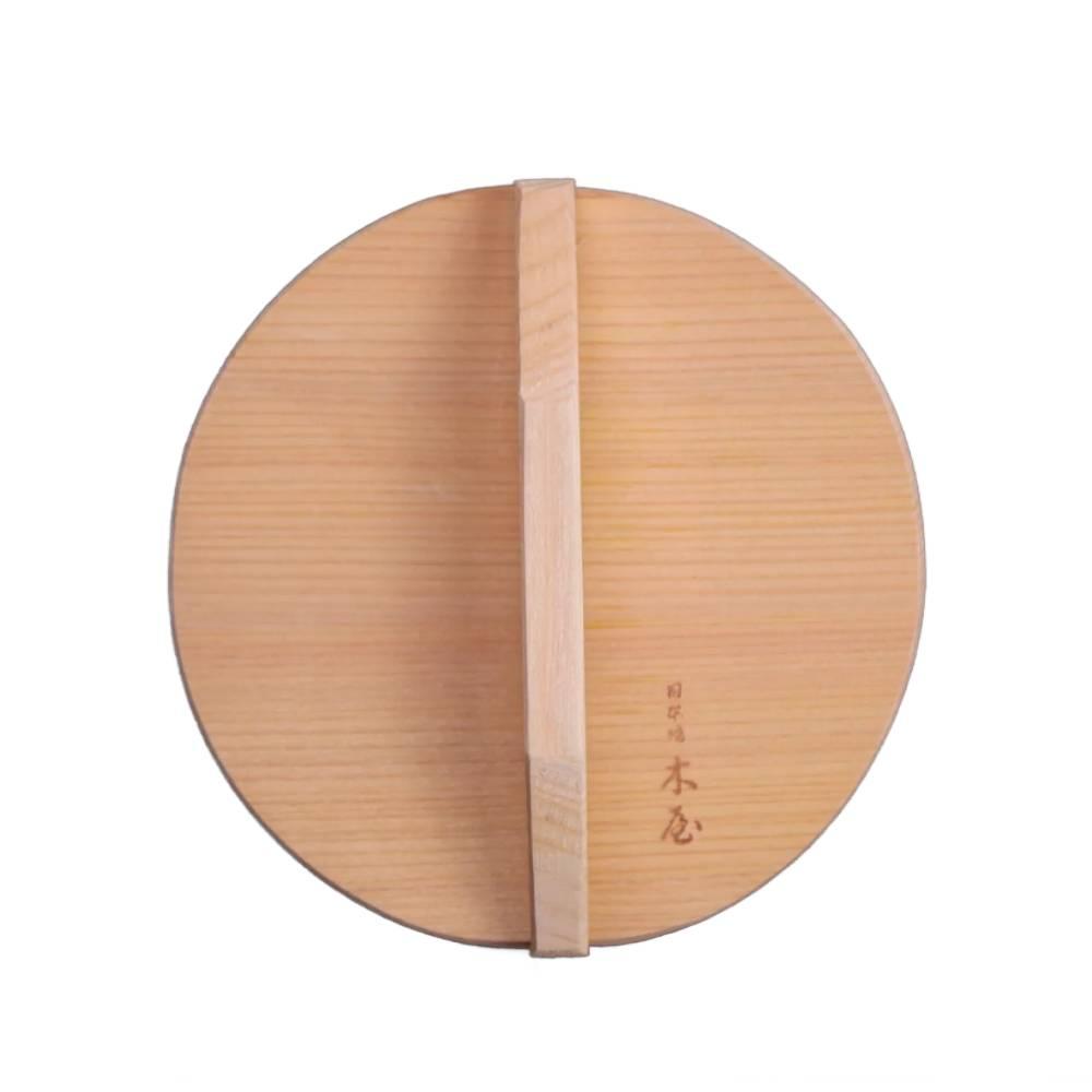 Authentic Kiya Kiso Sawara wood drop-lid for Japanese simmering showing the natural grain and traditional construction.