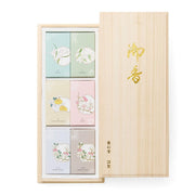 Kousaido 5-Flower Scented Short Incense Sticks in a premium Japanese gift box featuring floral motifs