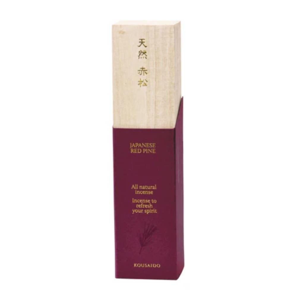 Kousaido Red Pine Incense 20 sticks in a traditional light-colored wooden box with Japanese calligraphy