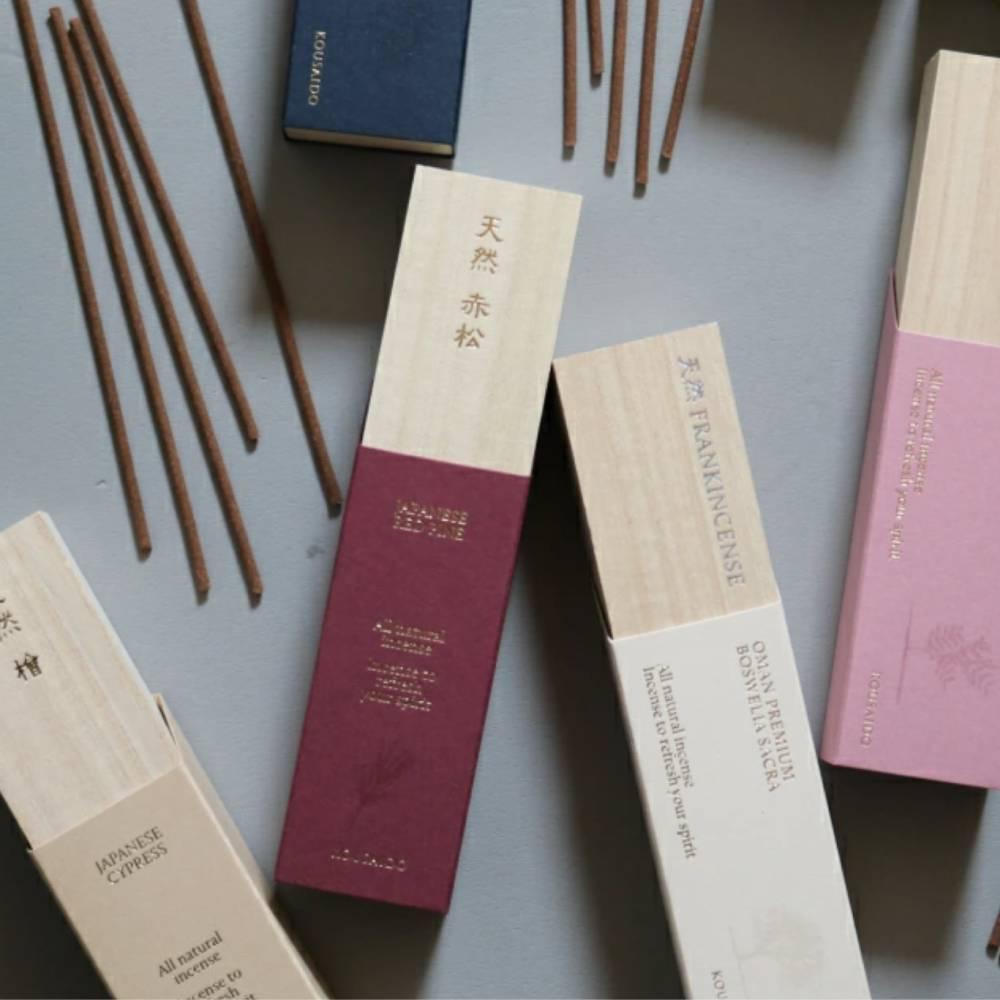 Kousaido Red Pine Incense – 20 Natural Sticks, Wooden Box