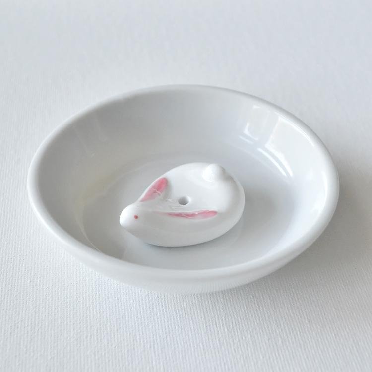 Kousaido Rabbit-Shaped Ceramic Incense Burner with Ash Plate