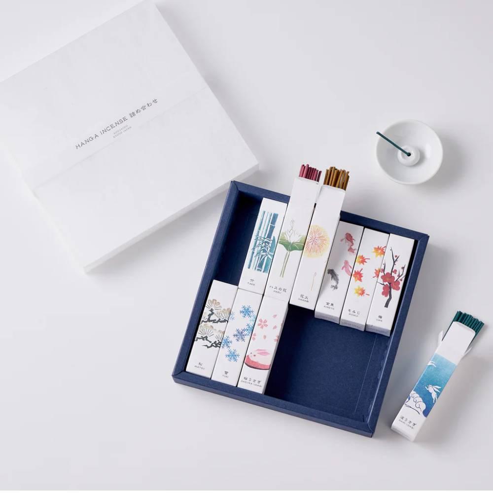 Kousaido Hanga 10-Season Japanese Incense Assortment with Elegant Holder