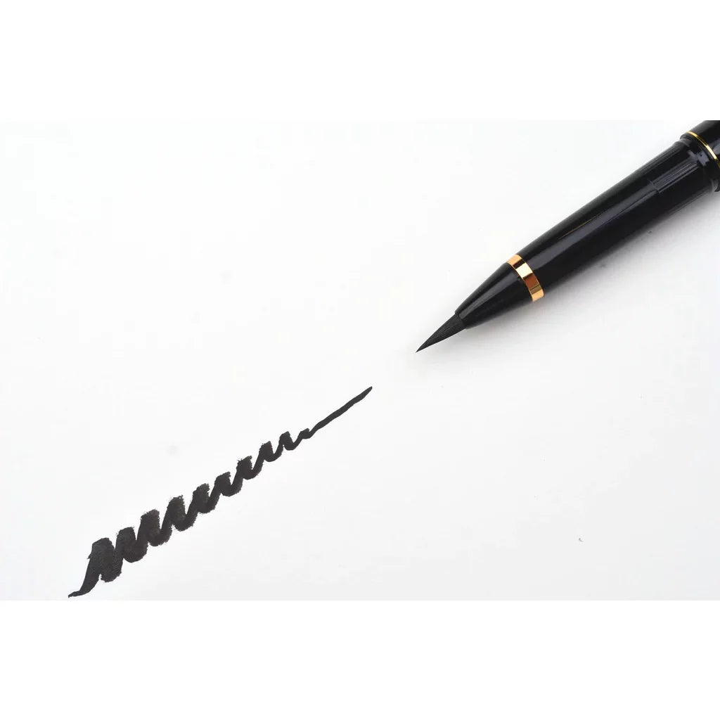 Kuretake Gold Black Leather Brush Pen + 3 Ink Refills
