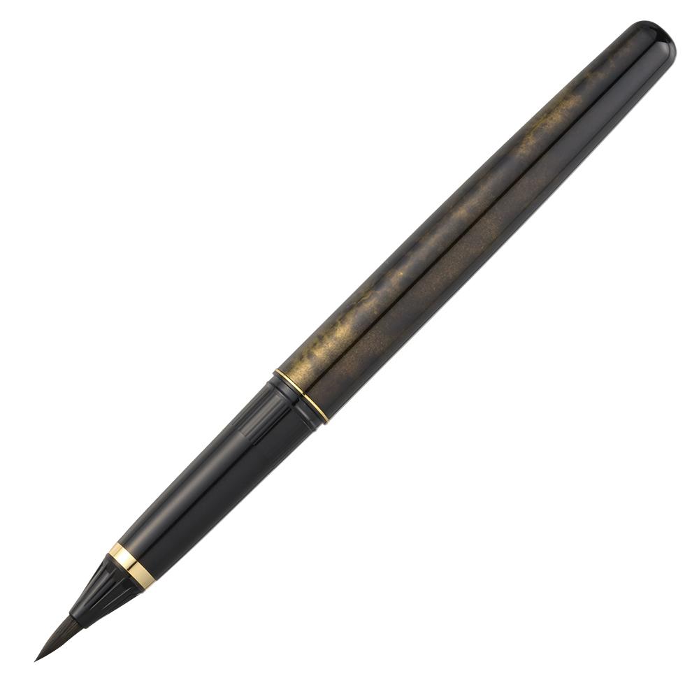 Kuretake Handcrafted Fountain Brush Pen featuring a premium tortoise shell patterned barrel and gold-plated accents