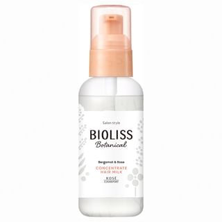 Kose Bioliss Botanical Concentrate Hair Milk - Bottle shot showcasing the product and its botanical ingredients.
