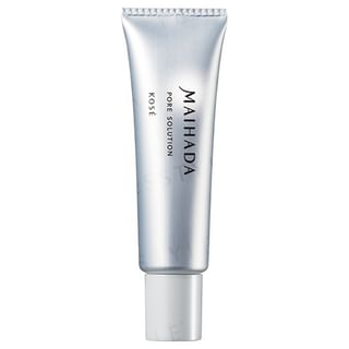 Kose Maihada Pore Solution bottle and close-up of refined skin texture.