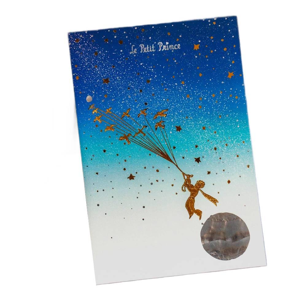Le Petit Prince Foil‑Stamped Postcard – Migratory Birds Starry Design