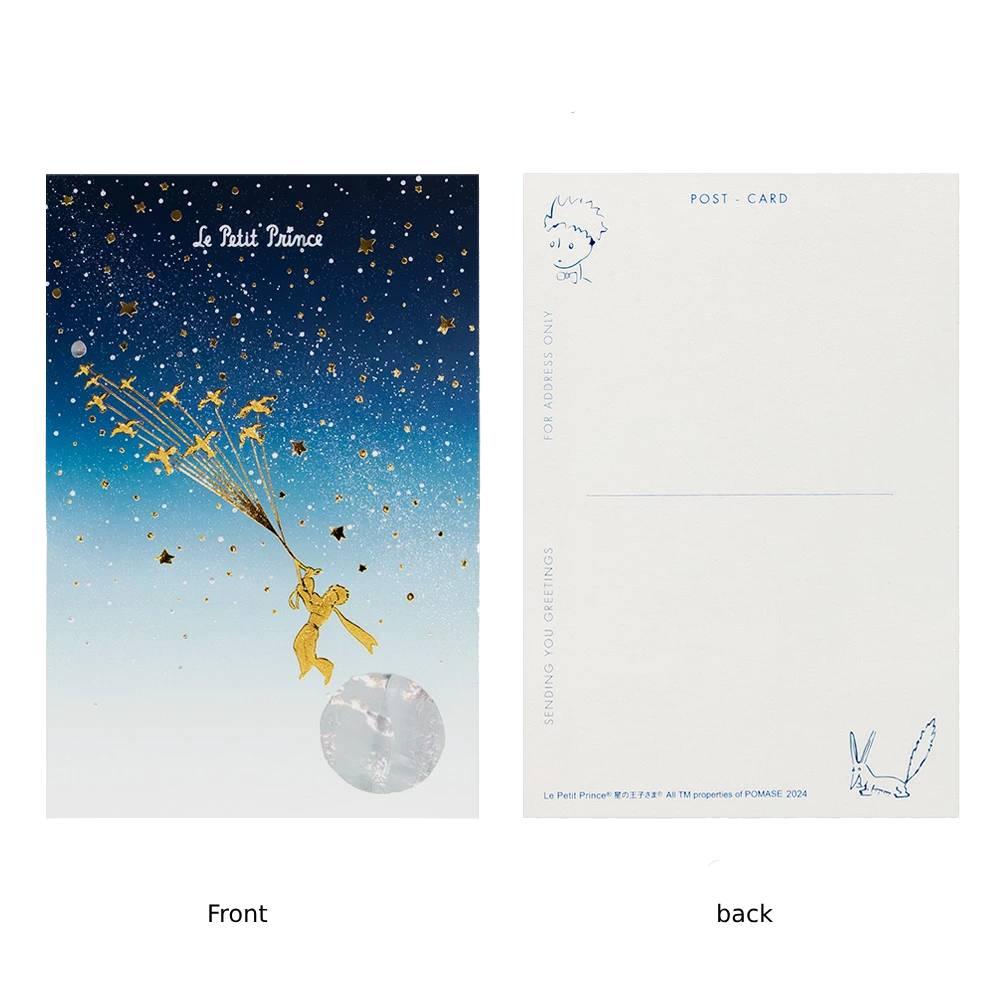 Le Petit Prince Foil‑Stamped Postcard – Migratory Birds Starry Design