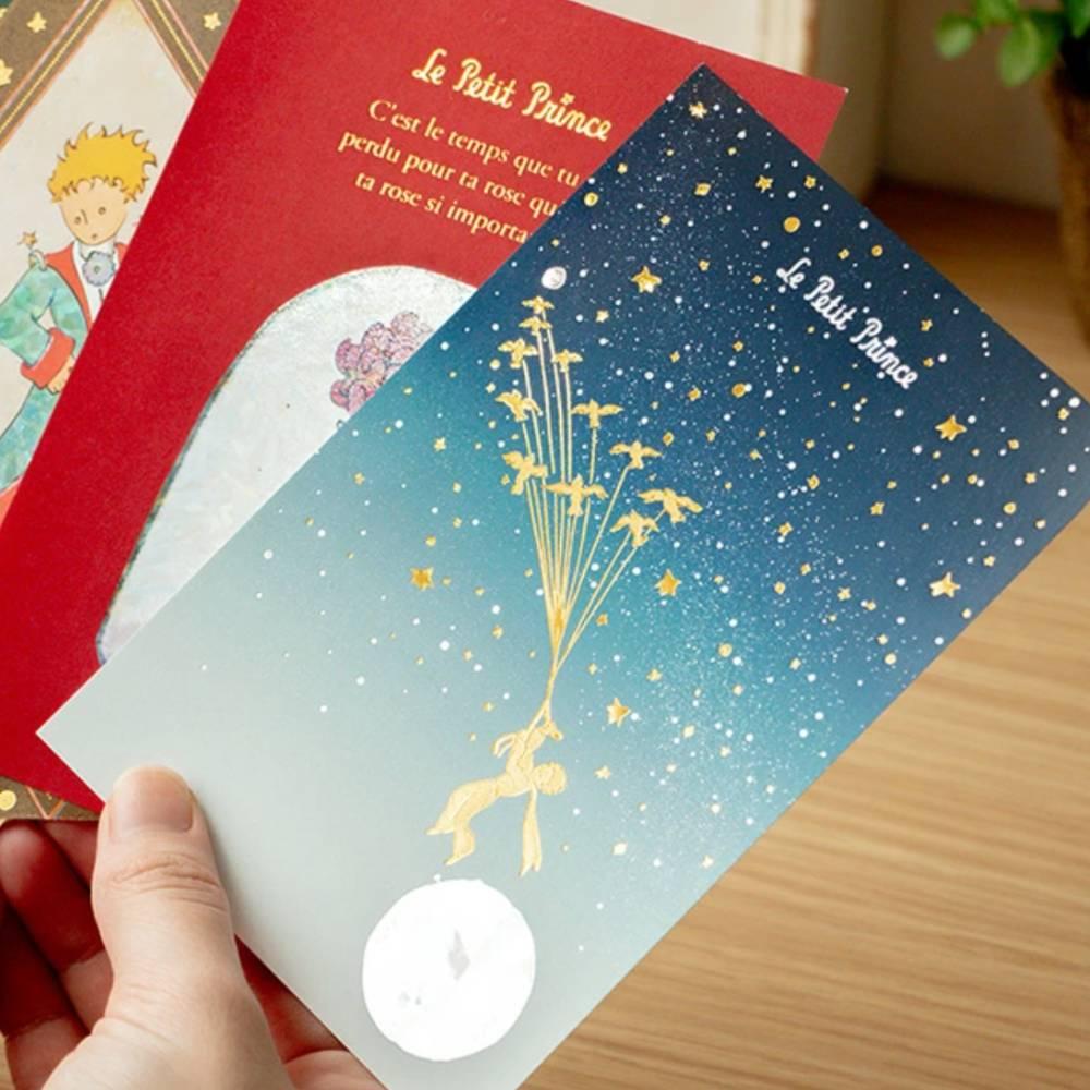 Le Petit Prince Foil‑Stamped Postcard – Migratory Birds Starry Design