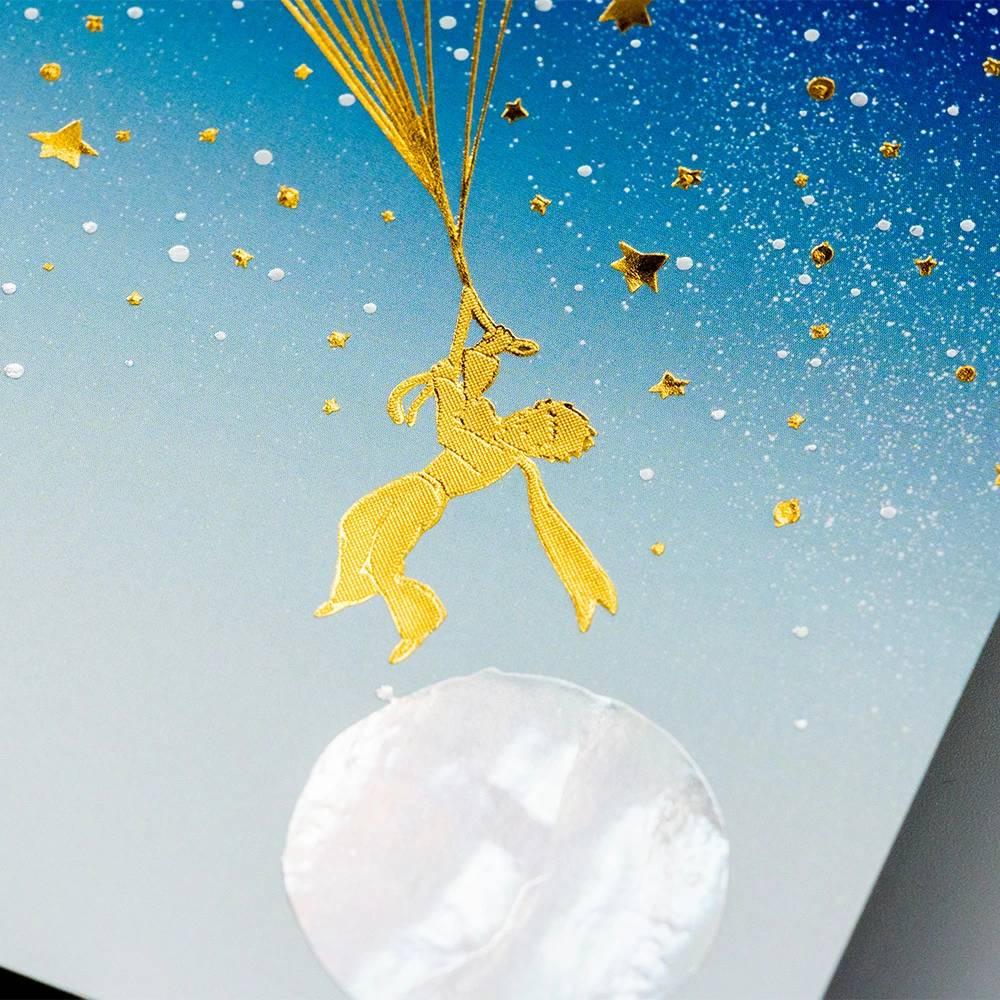 Le Petit Prince Foil‑Stamped Postcard – Migratory Birds Starry Design