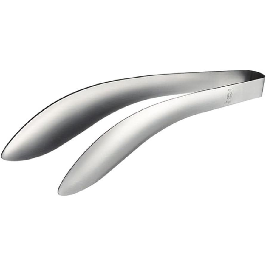 Leye stainless steel fingertip tongs standing upright on a kitchen counter