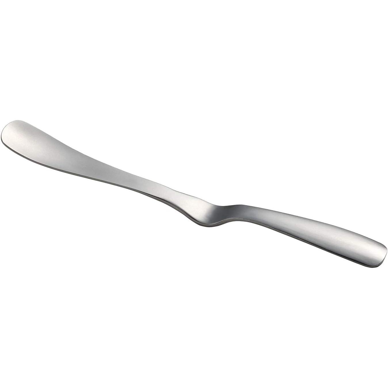 Leye Self-Standing Stainless Steel Jam Spatula standing upright on a counter next to a jar of jam