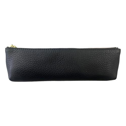 Life Genuine Leather Large Black Pen Case handcrafted in Japan with gold logo detail