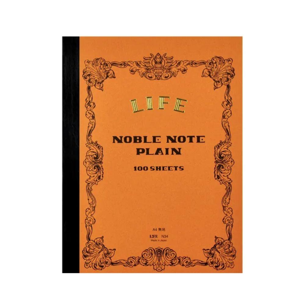 Life Noble A4 Unruled Premium Writing Notebook with iconic orange cover and 100 cream pages