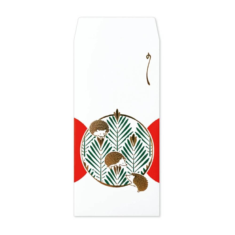 Long Gold Foil Hedgehog Money Envelope with Japanese Pine Motif