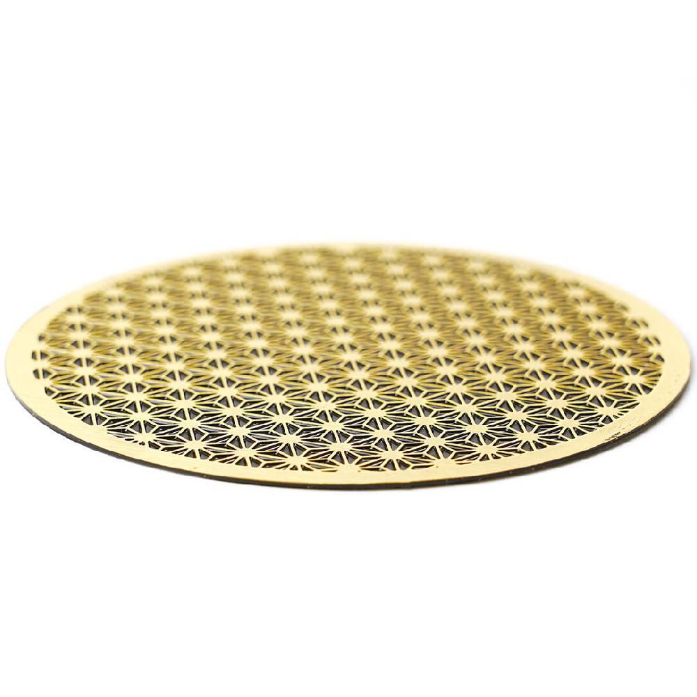 Elegant Luxury Brass Coaster with Japanese Asanoha Leaf Design, 8.6 cm